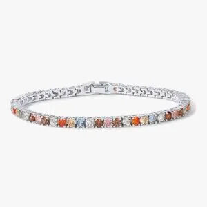 NEW?14k White Gold Plated Multicolor Gemstone Tennis Bracelet